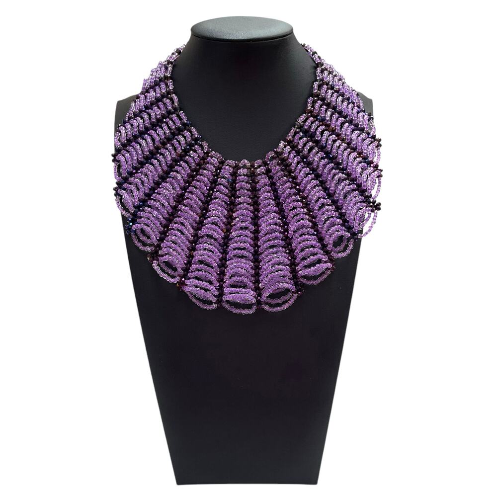 VINTAGE Women's 16" BEADED FASHION NECKLACE Purple COLLAR STYLE